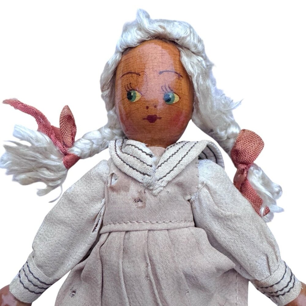 Vintage Polish Wooden Peg‎ Dolls Joli Folk Art Lot of 3 Euro Cottage Core 7 inch - Picture 8 of 16